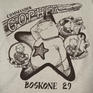 Vintage Boskone 29 90s Beige T-Shirt Rare Sci-Fi Convention Commander Gopher